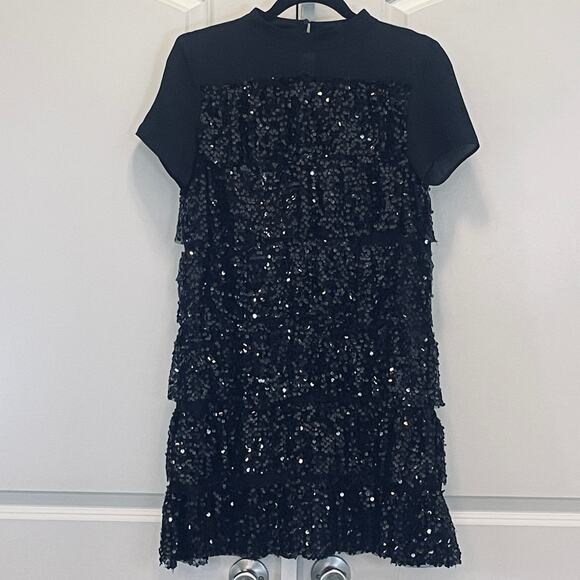Zara Tiered Ruffle Sequin Holiday Party Dress - Women Size XS - Black - Picture 1 of 7